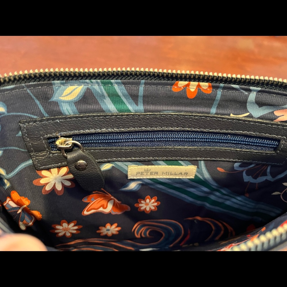 Peter Millar navy leather clutch